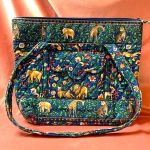 Vera Bradley Safari Elephant Giraffe Cheetah  Gazelle Blue/Green Bag & zip pouch
